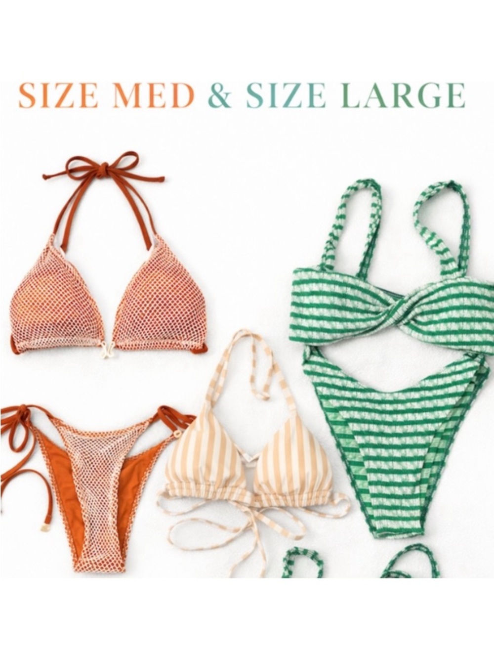3 Piece Bikini Bundle Boho Style + Hollister + Green Striped Set (M/L)
